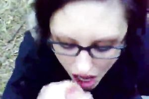 Nerdy emo girlfriend gives me great blowjob outdoors