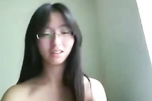 Kinky dilettante Asian nerdy livecam brunette hair pets her vagina with vibrator