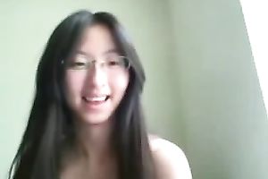 Kinky dilettante Asian nerdy livecam brunette hair pets her vagina with vibrator