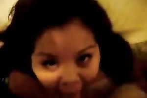 Asian overweight whore blows my hard dong greedily