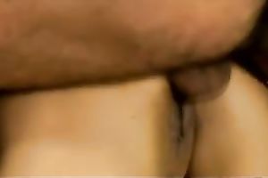 Squeezes her mounds as she receives gangbanged from behind in her daybed