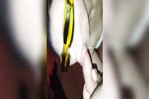 Pale nympho in weird glasses sucked my buddy's rock hard penis almost dry