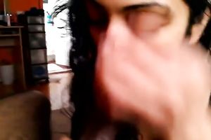 Attractive brunette hair playgirl did her most excellent during the time that engulfing powerful dark jock