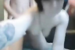 Playful brunette hair nympho with large saggy boobs loves it in each position