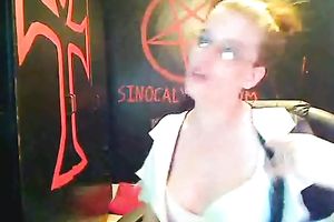 Stunning golden-haired in nylons and miniskirt tease me on web camera