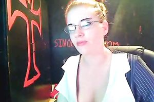 Stunning golden-haired in nylons and miniskirt tease me on web camera