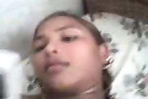 Lewd hilarious amateur Indian nympho was engulfing her own biggest boobies