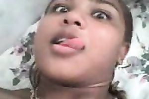 Lewd hilarious amateur Indian nympho was engulfing her own biggest boobies