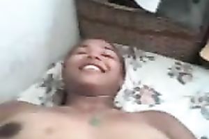 Lewd hilarious amateur Indian nympho was engulfing her own biggest boobies