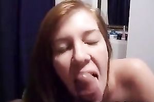 Ginger haired college coed hottie sucks my bowed dick