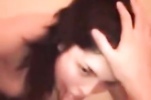 Charming dark brown legal age teenager pleases me with some nice oral stimulation