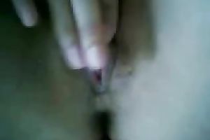 Kinky non-professional nympho with natural love melons enjoys teasing her snatch