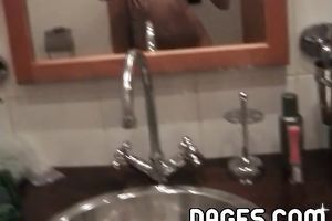 Skinny white legal age teenager with large mouth films herself in the mirror