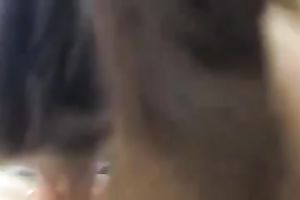 Alluring brunette hair chick in nylon nylons was blowing rock hard pecker of my buddy