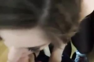 Alluring brunette hair chick in nylon nylons was blowing rock hard pecker of my buddy