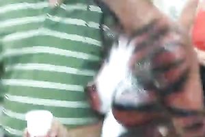 Crazy party angels show off their goodies in the street