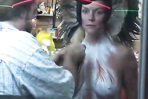 Crazy party angels show off their goodies in the street