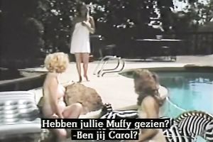Dirty babes with furry slits fuck chaps by the pool