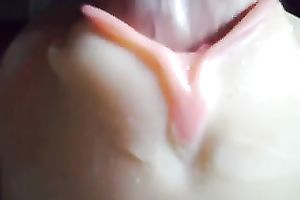 A plastic cunt toy getting used closeup and jizzed