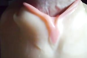 A plastic cunt toy getting used closeup and jizzed