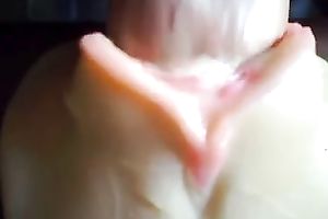 A plastic cunt toy getting used closeup and jizzed