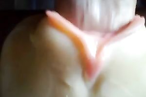 A plastic cunt toy getting used closeup and jizzed
