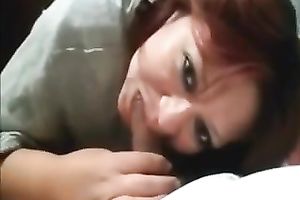 My red-haired amateur wife with glamorous eyes knows how to give a priceless head