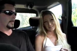Sassy non-professional golden-haired hottie acquiesces to fuck in three-some for money
