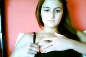 Webcam solo with a ravishing European legal age teenager kneading her nipples
