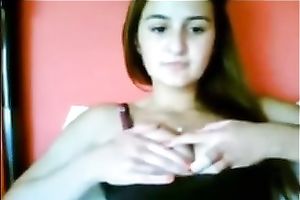 Webcam solo with a ravishing European legal age teenager kneading her nipples