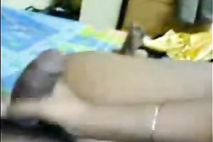 Chubby girlfriend jerks off his wang with 2 hands