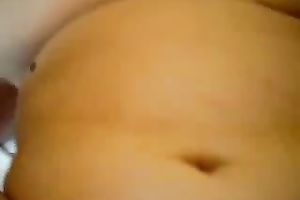 Closeup missionary style sex with my obese amateur wife and jizz flow on her puss