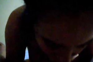 Amateur dark brown babe is in nature's garb and giving quick head