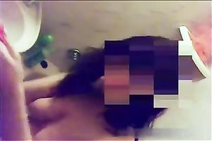 Chubby white wife takes shower and rubs her hirsute cunt anew