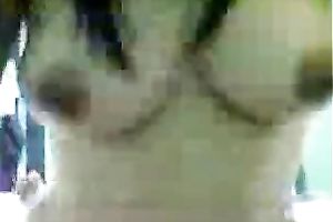 Jerk off on my Indonesian babe's large boobs as I fuck her slit