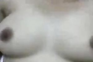 Jerk off on my Indonesian babe's large boobs as I fuck her slit