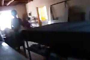 My short-haired blond amateur wife receives her cum-hole eaten in the welding shop