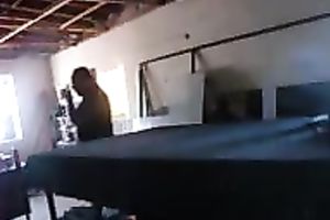 My short-haired blond amateur wife receives her cum-hole eaten in the welding shop