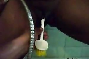 Dark skinned aged Indian horny white wife likes when I fuck her with shitter brush