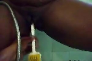 Dark skinned aged Indian horny white wife likes when I fuck her with shitter brush