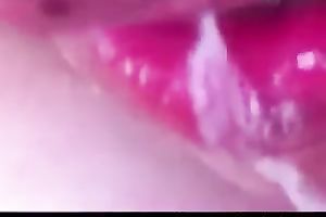 Amateur French brunette hair plays with her boobies and tries to engulf rod