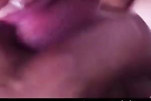 Amateur French brunette hair plays with her boobies and tries to engulf rod