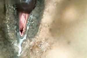 Cute dark legal age teenager with pleasing face used sex-toy and fingers to please herself