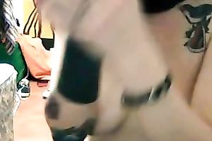 Perverted frightening web camera dark brown punk hottie played with pierced nipps