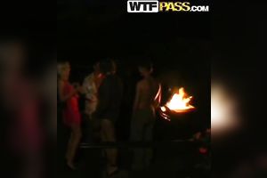 Two sexy dilettante Russian blondies make out at the party