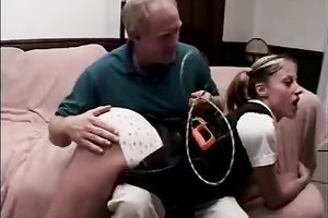 Naughty legal age teenager receives spanked previous to engulfing and fucking on ottoman