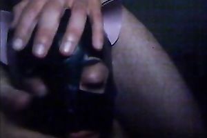 Wearing latex mask unrepining skinny chick sucked my buddy dry