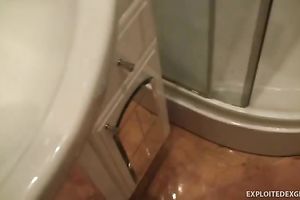 Amateur white girlfriend blows dick and bows over on the sink