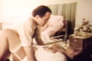 A vintage three-some with sexually excited brunette hair and curly fellows