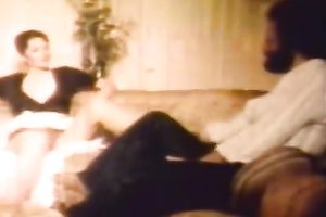 A vintage three-some with sexually excited brunette hair and curly fellows